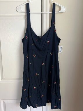 NWT Old Navy Navy Blue Cherry Sleeveless Pockets Mini Dress Large